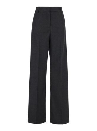 Plaîn Straight Blue Pants With Belt Loops In Fabric Woman