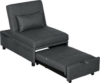 HOMCOM Poltrona Letto 3 in 1 con Schienale Reclinabile in Simil Lino Grigio - Homcom