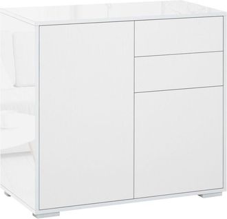 HOMCOM High Gloss Push-Open Side Cabinet with 2 Drawer, 2 Door Cabinet for Home Office White