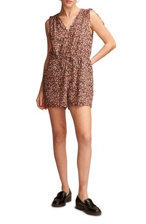 Lucky Brand Floral Print Cinched Sleeveless Cotton Romper in Peach Whip Multi at Nordstrom, Size Small
