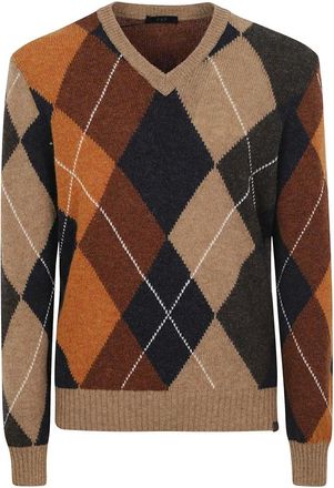 Fay Truien & Vesten, Heren, Bruin, XL, Wol, V-hals Gebreide Kleding
