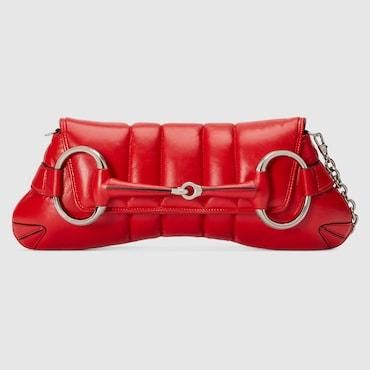 Horsebit Chain Medium Shoulder Bag, Red, Leather