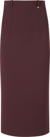 Nissa Bordeaux Belt Loops Back Slit Pockets Polyester Midi Skirt