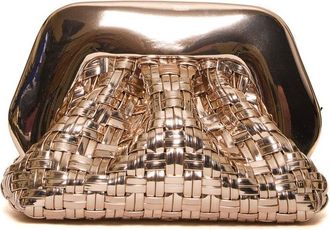 Themoirè Woven Clutch With Glossy Metallic Frame