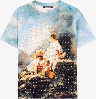 Roberto Cavalli Graphic-Print Short-Sleeve Cotton T-Shirt, Brand Size 44 ( US Size 10 )