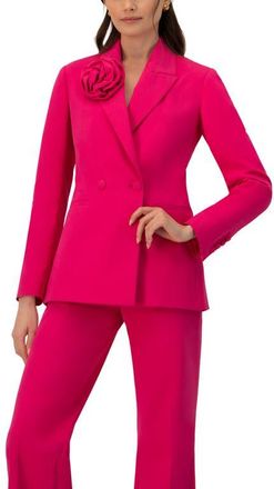 Ivonne Double-Breasted Cotton Blazer with Flower Detail in Fuchsia at Nordstrom, Size 10