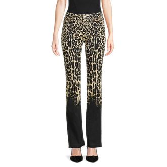 Roberto Cavalli Nimale Leopard Print Straight-Leg Jeans, Brand Size 42 ( US Size 8 )