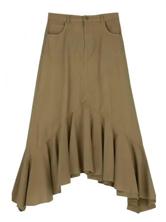 Dixie Womens Frayed Hem Hi Low Ruffle Skirt In Khaki