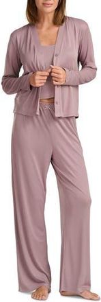 Splendid Pointelle Cardigan, Tank & Pants Pajamas in Purple Dove at Nordstrom Rack, Size X-Small