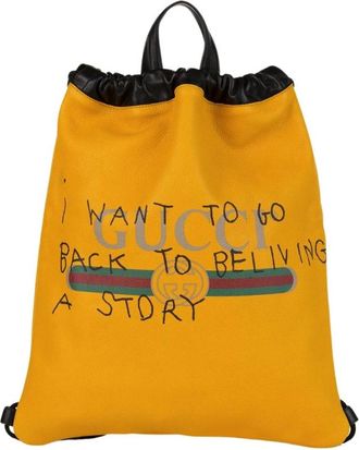 Gucci Pre-owned Coco Capitan Logo Drawstring Backpack - Dames - Vintage Rugzakken - Geel - ONE Size - Leer - Vintage