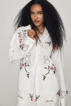 Essentiel Essential Antwerp Jayme Embroidered Eyelet Buttondown Shirt