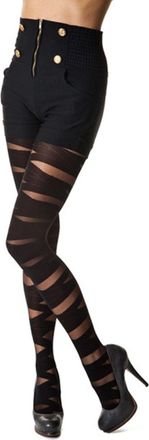 Flirt by R&B Broad Criss Cross/Bondage Footless Patterned Tights Black