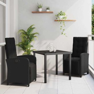 vidaXL Conjunto De Comedor De Jard&iacute;n 3 Pcs Negro Rat&aacute;n Sint&eacute;tico Vidaxl