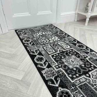 Runrug Hallway Carpet Runner Rug - Soft & Comfy, 9mm - Abstract in Black | Size: 60 cm x 420 cm