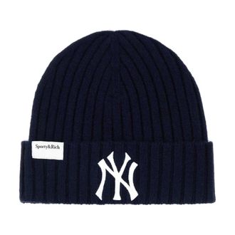 Sporty & Rich Beanies, male, Blue, Size: ONE SIZE Heritage Yankees Serif Cashmere Beanie