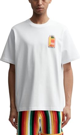 Casablanca Mens T Shirts Shorts Sleeve Crew Neck Gradient Arch Logo Cotton Tops - White - Size X-Large