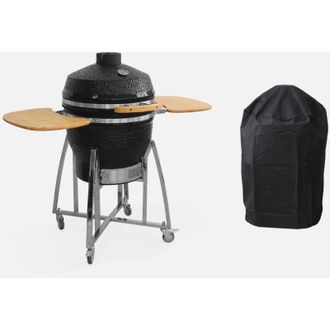 Sweeek Barbecue a carbone, griglia e affumicatore, ceramica 57cm con ruote, ripiani e copertura