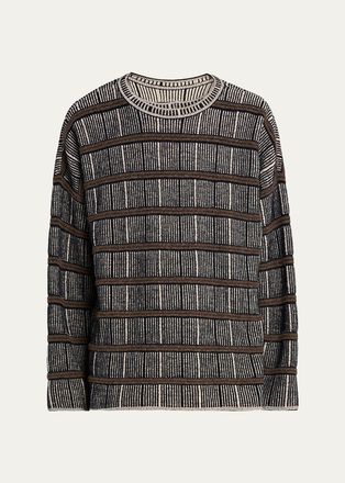 Giorgio Armani Mens Geometric Striped Silk-Blend Crewneck Sweater