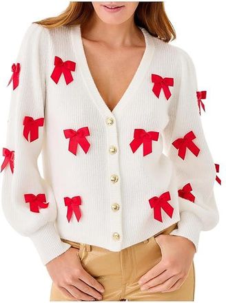Lilly Pulitzer Zarie Cardigan Womens Sweater Coconut Party Bows : SM, Acrylic/Polyester/Spandex