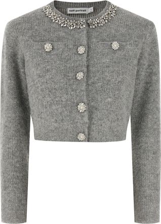 Self Portrait Grey Fluffy Crystal Trim Maglioni Grigio-Donna