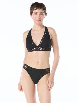 Carmen Marc Valvo See Through Crochet Halter Bikini Top in Black at Nordstrom, Size Medium