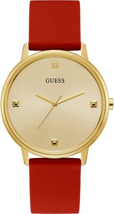 Guess Gold-Tone And Red Analog Watch