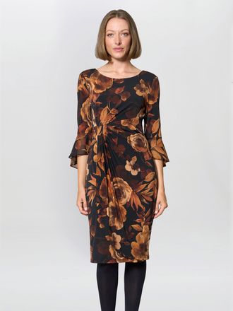 Gina Bacconi Womens Abi Rust Floral Print Dress - Bronze - Size 18 UK
