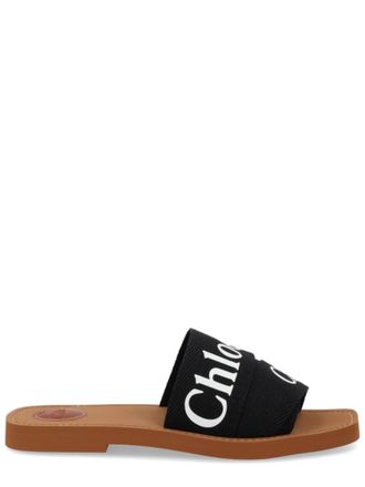 Chlo&eacute; Black Logo Woody Sandals