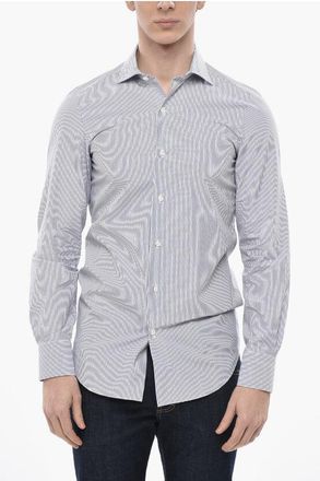 Finamore Two-Tone Striped Cotton Poplin Shirt MILANO ZANTE size 44