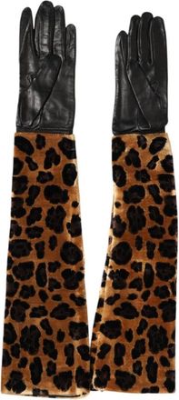Dolce & Gabbana Luipaardleren elleboog lange wanten - Dames - Handschoenen - Bruin - ONE Size - Leer - Accessoires