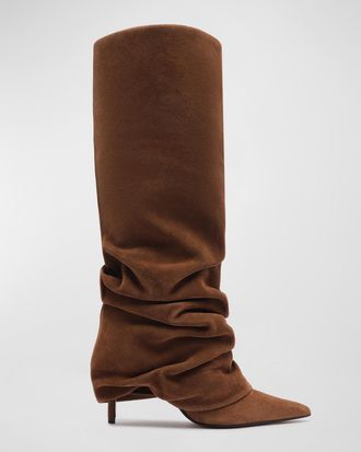 Schutz Mikki Up Cloak Draped Suede Knee-High Boots