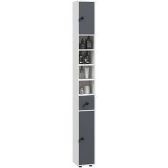 Kleankin Columna De Ba&ntilde;o Armario Alto De Ba&ntilde;o Con 1 Caj&oacute;n 5 Estantes Ajustables Y 2 Puertas Carga 30 Kg 20x20x180 Cm Gris - Kleankin