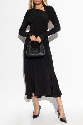 Victoria Beckham Silk Dress With Decorative Neckline, Womens, Black