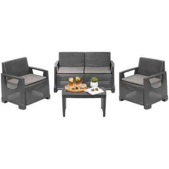 Dmora Set Salotto da Esterno Covo, Salottino Outdoor 4 Posti, un Tavolino Made in Italy, Grigio Antracite