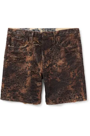 Acne Studios Roman Slim-Fit Straight-Leg Distressed Coated-Denim Shorts