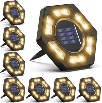 OEM Juego De 8 Focos Solares De Disco Impermeables Para Jard&iacute;n, Cada Uno Con 12 Led, Para La Iluminaci&oacute;n Exterior De Jardines (c&eacute;sped, Terraza, Entrada De