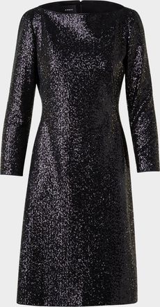 Akris High-Neck Sequin Jersey Long-Sleeve Dress