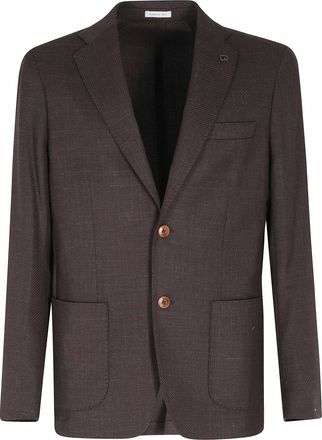 Breras Milano Venezia Brown Diagonal Wool-Linen-Silk Single-Breasted Blazer
