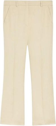 Max Mara Broeken, Dames, Beige, M, Linnen, Linnenmix Cropped Broek met Zakken