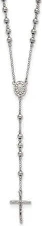 Diamond2Deal Stainless Steel Polished 6mm Beaded Rosary Cross Necklace 29.5