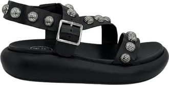 Ash Zwarte Leren Studsandaal - Dames - Sandalen - Zwart - 37 EU - Schoenen