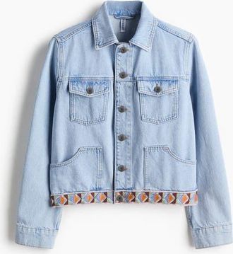 H&M Embroidery-detail Denim Jacket in Light Denim Blue at Nordstrom, Size Xx-Large