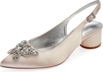 Generic Womens Chunky Heels Pointed Toe Wedding Shoes Satin Low Heels Elegant Bridal Slingback Party Evening Dress Shoes 4.5Cm,Champagne,4 UK