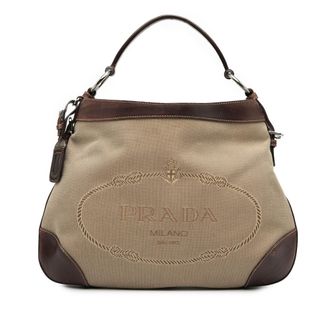Prada Pre-owned Womens Canvas Canapa Logo Hobo - Tan Textile - One Size