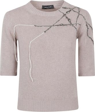 Fabiana Filippi Crew-neck Short-sleeved Jumper - female - Fabiana Filippi - Round-neck Knitwear - Beige - 2XS - Knitwear