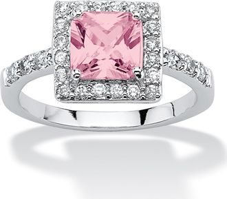 Palm Beach Jewelry Princess-Cut Birthstone.925 Silver Halo Ring