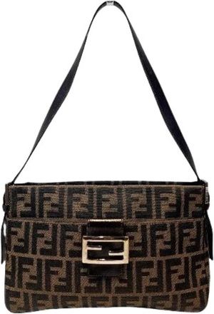 Fendi Pre-owned Shoulder Bags, female, Brown, Size: ONE SIZE Pre-owned Zucca Canvas Leather Shoulder Bag