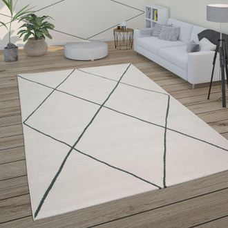 Paco Home Paco Home - Alfombra Sal&oacute;n Dise&ntilde;o Moderno Escandinavo Rombos Pelo Corto, Color Claro Blanco 120x170 Cm