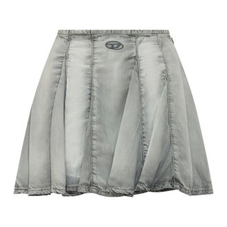Diesel Denim Skirts, female, Gray, Size: W28 Logo-detail Pleated Mini Skirt