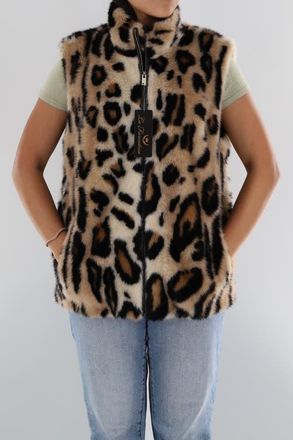 La Fiorentina Faux Fur Animal Print Vest in Leopard at Nordstrom, Size Large